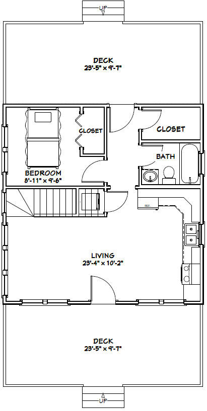 24×24 House — 3 Bedroom 3 Bath — 1,143 sq ft — PDF Floor Plan — Model 2A