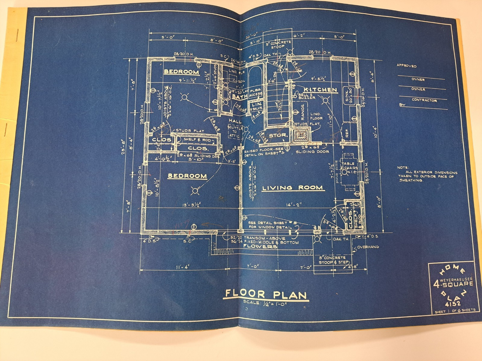 WEYERHAEUSER 4-SQUARE HOME DESIGN PLANS 4152 COMPLETE 1950s ARCHITECTURE DAMAGED