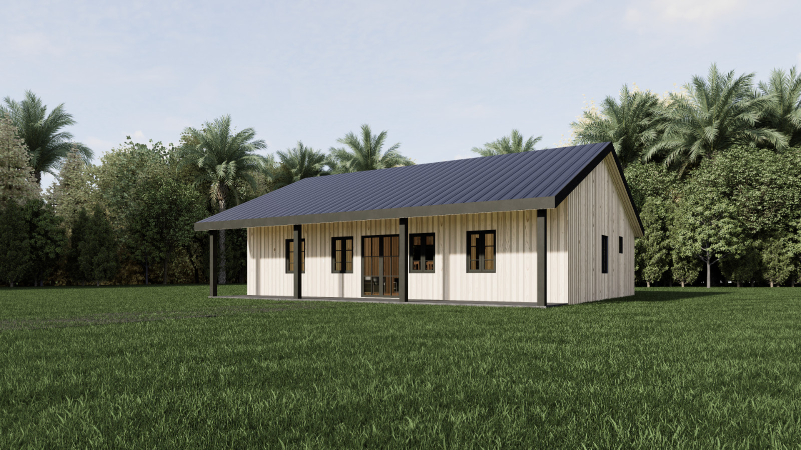 House Plan 3 Bedroom 2 Bath Barndominium with Porch, 1200 sq ft | PDF DOWNLOAD