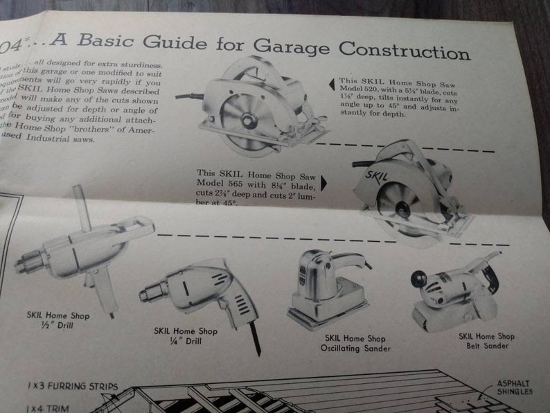 MCM Car Garage Construction Guide Building Plans Vintage 1950s Skil Chart 104