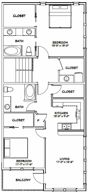 44×48 Apartment with 2-Car 1-RV Garage – PDF FloorPlan – 1,645 sqft – Model 5N