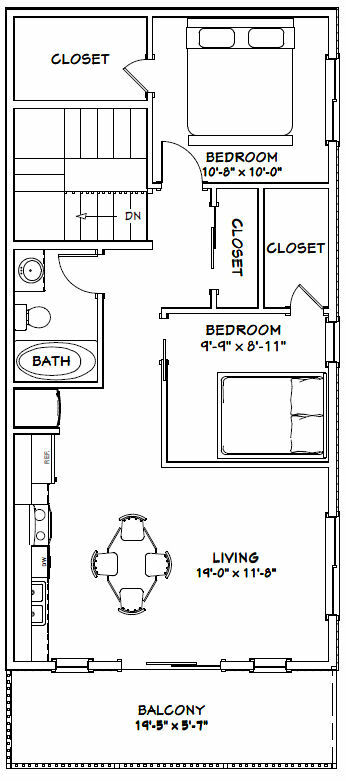 40×40 Apartment with 2-Car 1-RV Garage – PDF FloorPlan – 1,004 sqft – Model 1B