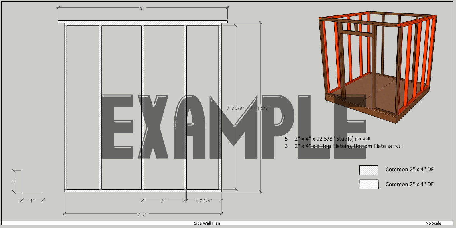 8 x 8 ft Garden/Tool Shed with Eave Build Plans Blueprints, Lumber List -PDF