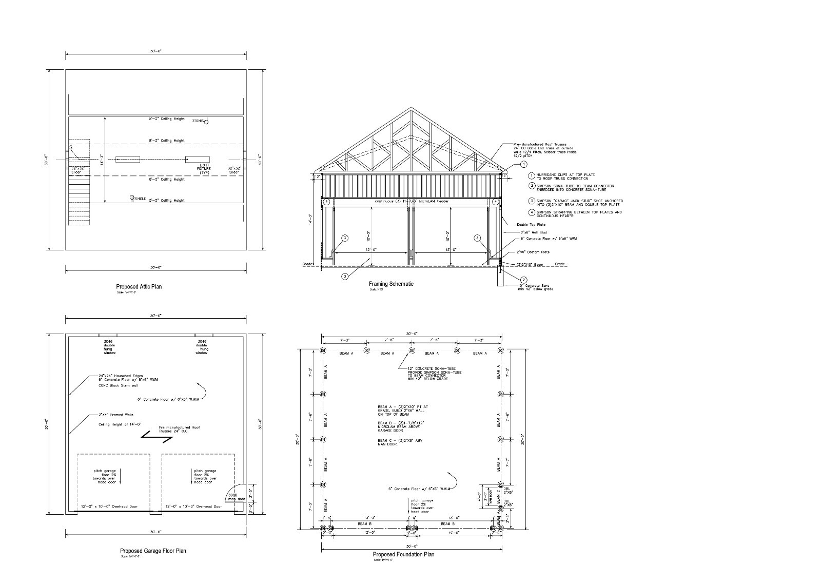30’X30′- GARAGE PLANS POLE BARN GABLE ROOF GABLE END BARN PLANS 19-3030-GBL-7