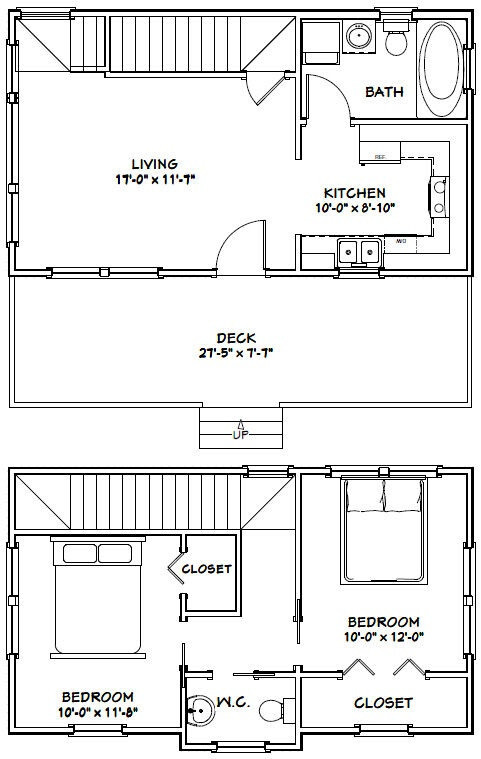28×16 House — 2 Bedroom 1.5 Bath — PDF Floor Plan — 840 sq ft — Model 1D
