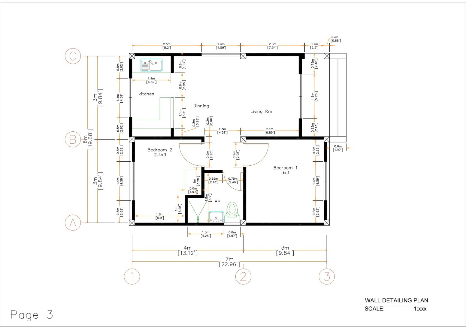 Small House Plans 20×23 Feet 4 Bedrooms 6×7 Meter Pdf Full Plan (A4 Hard Copy)