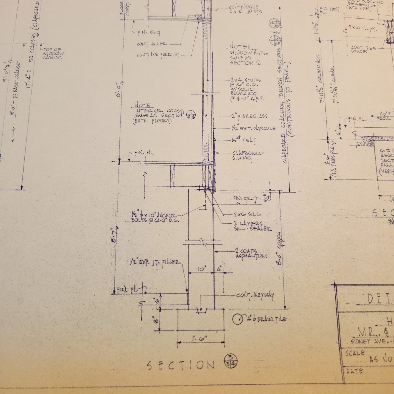 Vintage House Blueprint 33×17 1964 Mid Century Modern Drawing Art Glen Ellyn IL