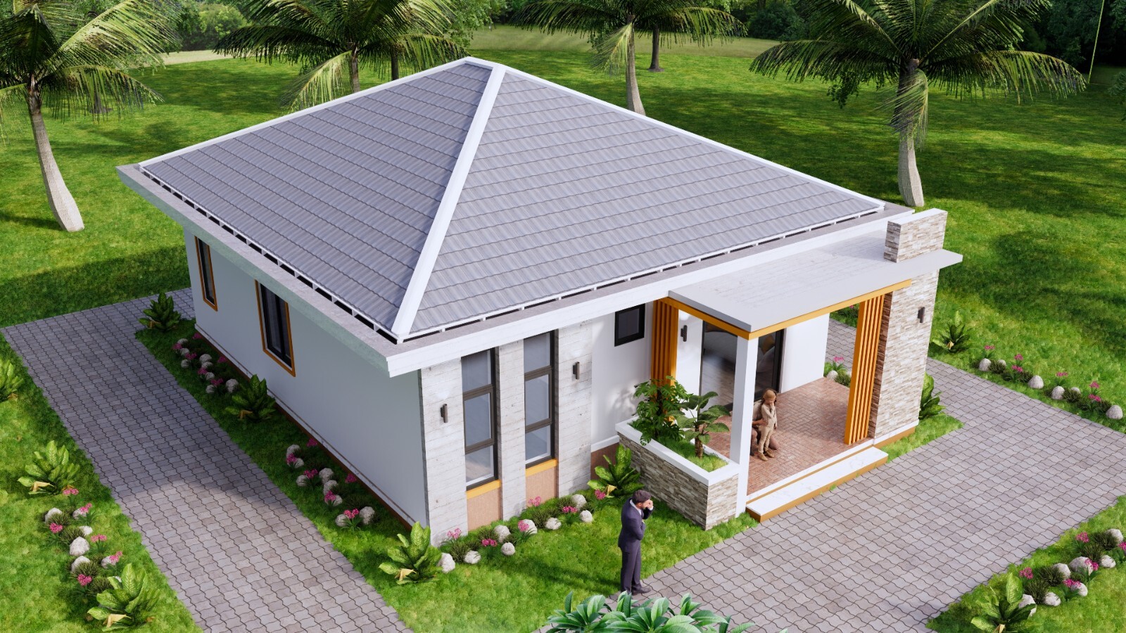 26×36 Feet Small House Plan 8×11 Meter 3 Beds 2 Baths Hip Roof (A4 Hard Copy)