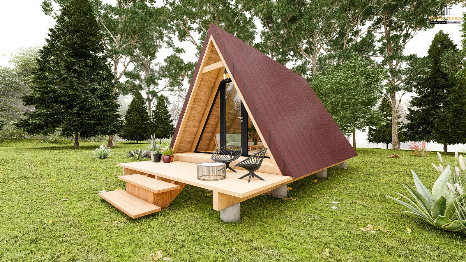 14′-0» X 20′-0» Modern A-Frame Cabin Plan