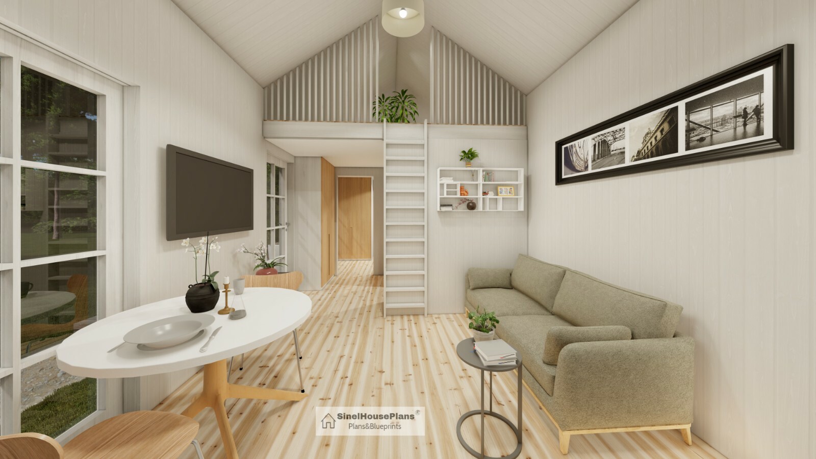 12’x28′ Cabin House Plans / Two-Bedroom Tiny house with Loft / 455 SF Building