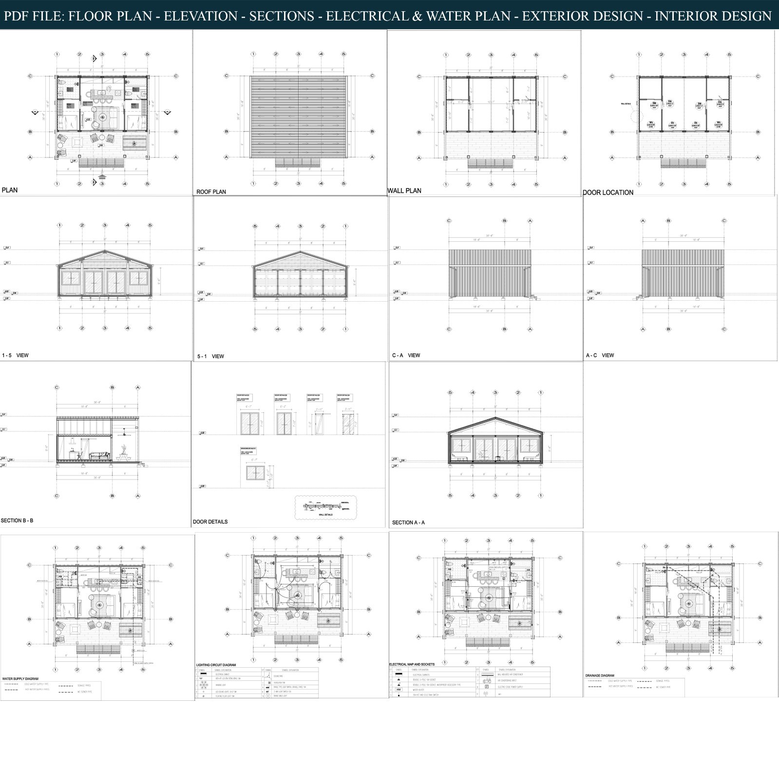 Container house plans – 2 bedrooms – 2 bathrooms – Digital PDF File