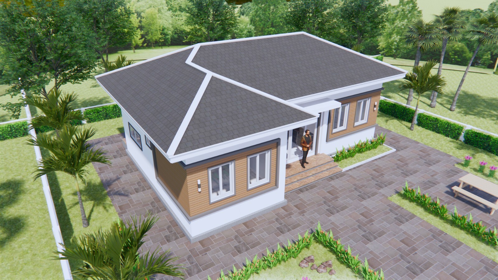 House Plan 12×8 Meter 40×27 Feet 3 Beds 2 Baths Hip Roof PDF (A4 Hard Copy)