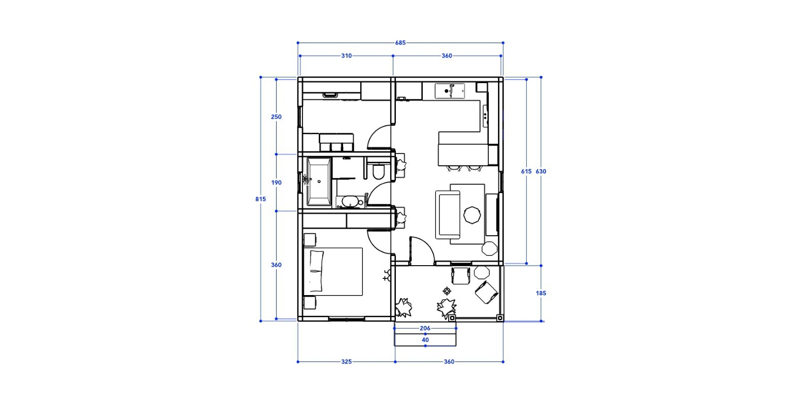 Small House 1 bedroom 7 x 8 M Home Building Plan