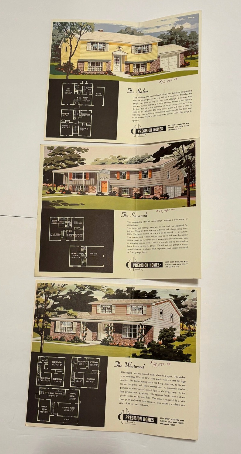 Vintage 1950s Cherry Hill NJ 13 Precision Homes Elevations Floor Plans Prices
