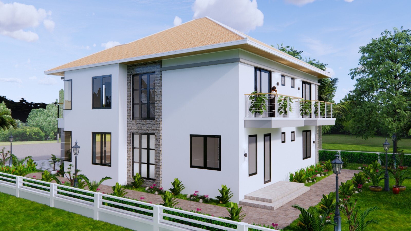36×40 Feet House Design Plan 11×12 Meter 4 Beds 5 Baths Hip Roof (A4 Hard Copy)