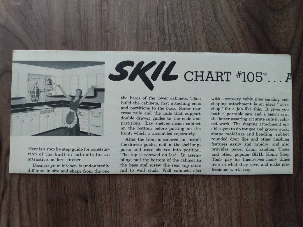 MCM Kitchen Cabinets Cupboards Construction Guide Vintage 1950s Skil Chart 105