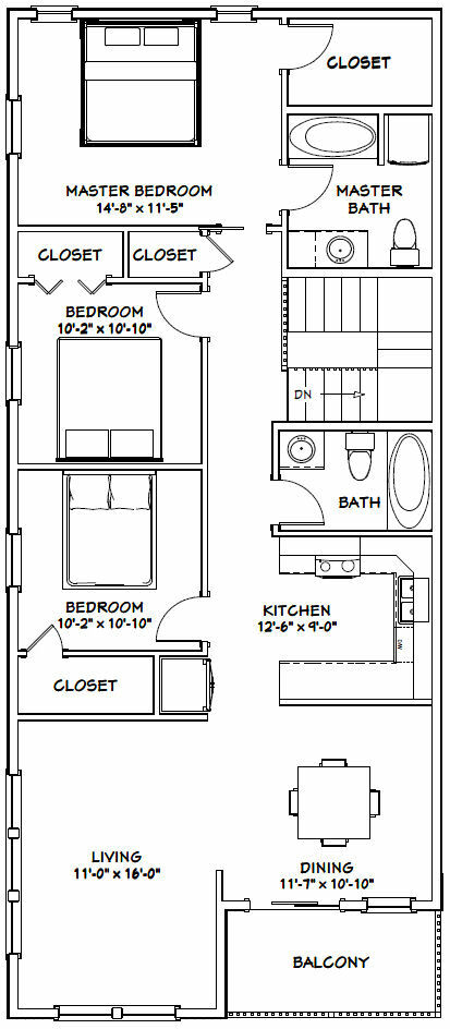 56×50 Apartment – 2-RV – 3 Br 2.5 Ba – PDF FloorPlan – 1,703 sqft – Model 1