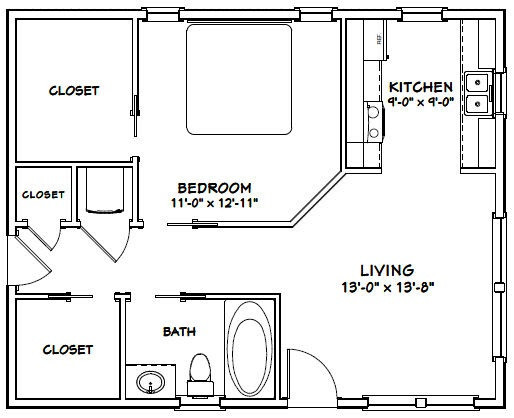 30×24 House — 1 Bedroom 1 Bath — 720 sq ft — PDF Floor Plan — Model 2C