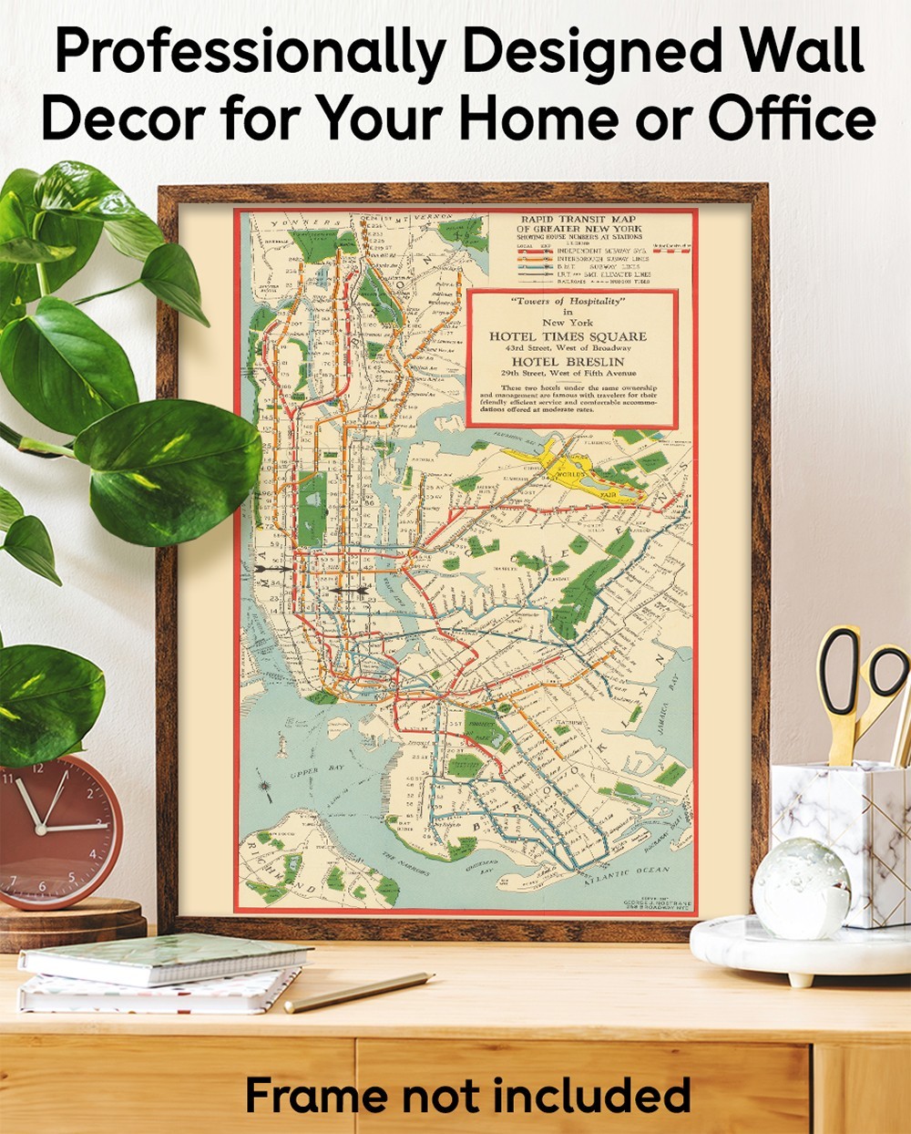 Rapid Transit Map of Greater New York Vintage Subway Rail Map Wall Art
