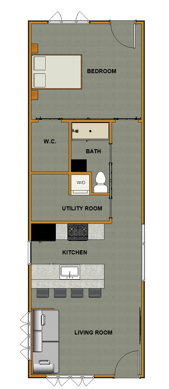 Modern Tiny House Floor Plans- 1 bedroom, 572 sf. Living Space.