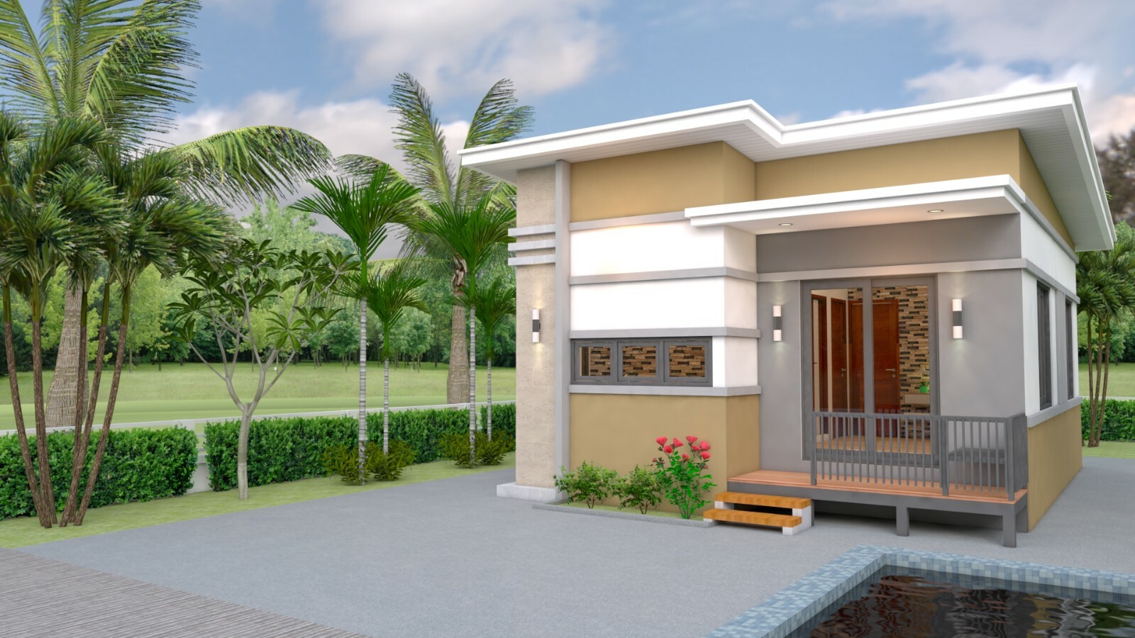 House Design 3d 6×8 Meter 20×26 Feet 2 Bedrooms Shed Roof PDF (A4 Hard Copy)