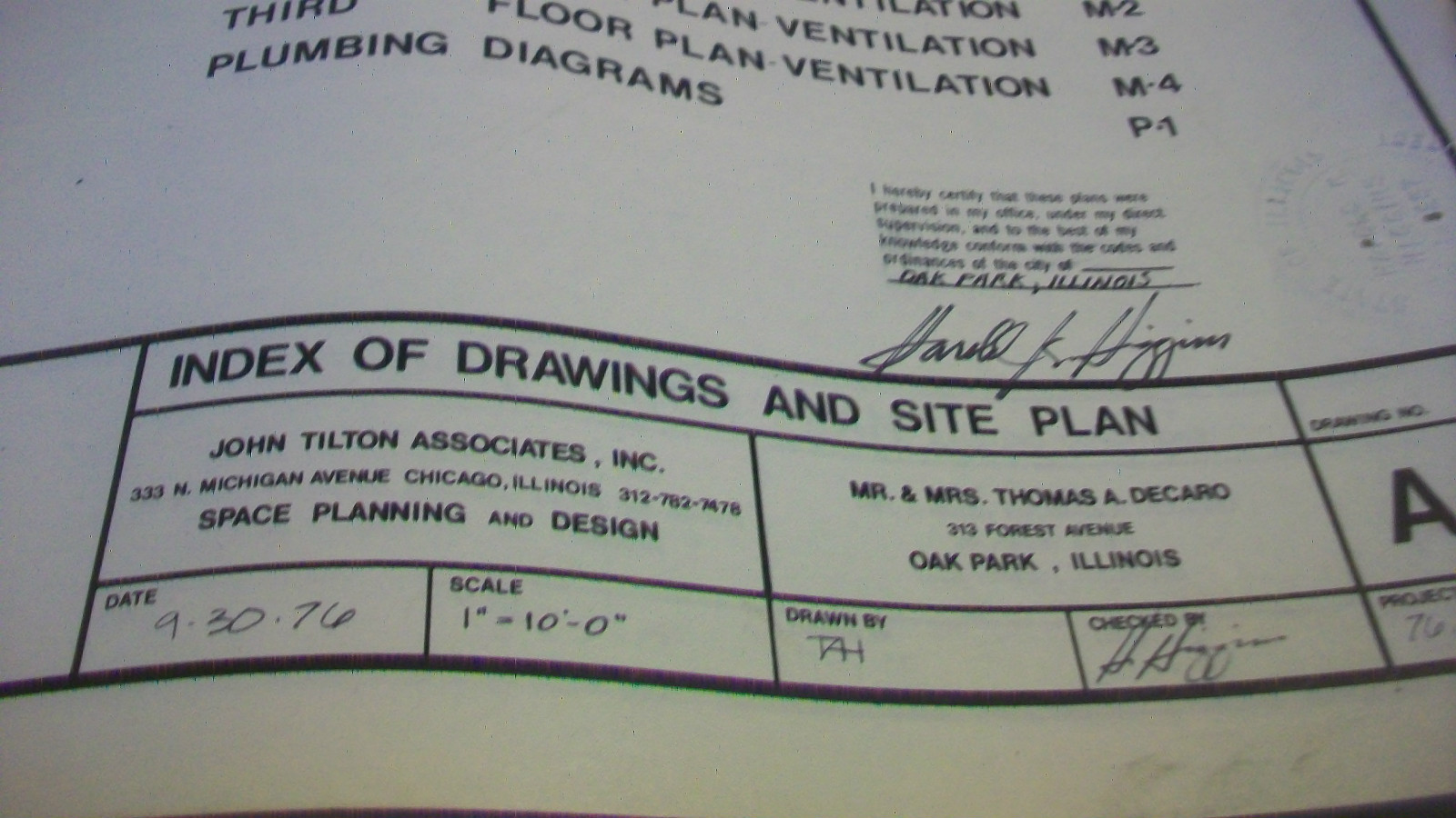 HILLS-DECARO FRANK LLOYD WRIGHT HOUSE, SET OF RESTORATION BLUEPRINTS from 1976