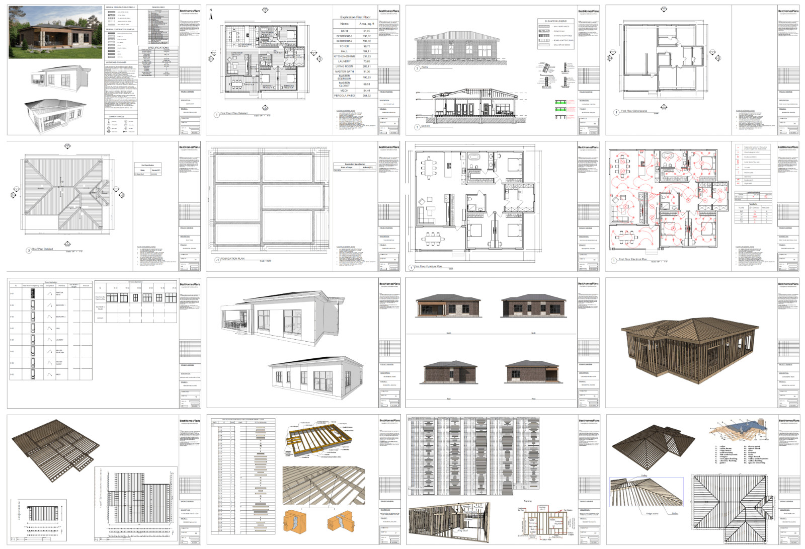 39’x49’ 3 Bed, 2 Bath Charming Single-Story House Architectural Build Plans PDF.