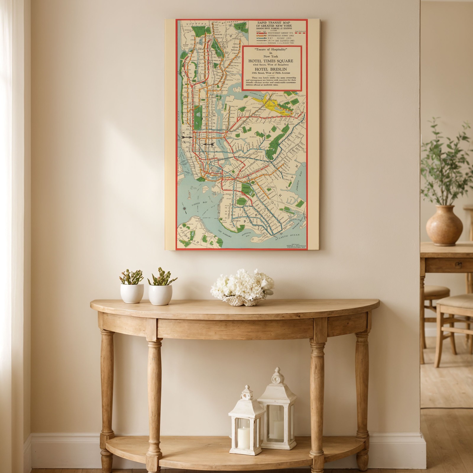 Rapid Transit Map of Greater New York Vintage Subway Rail Map Wall Art