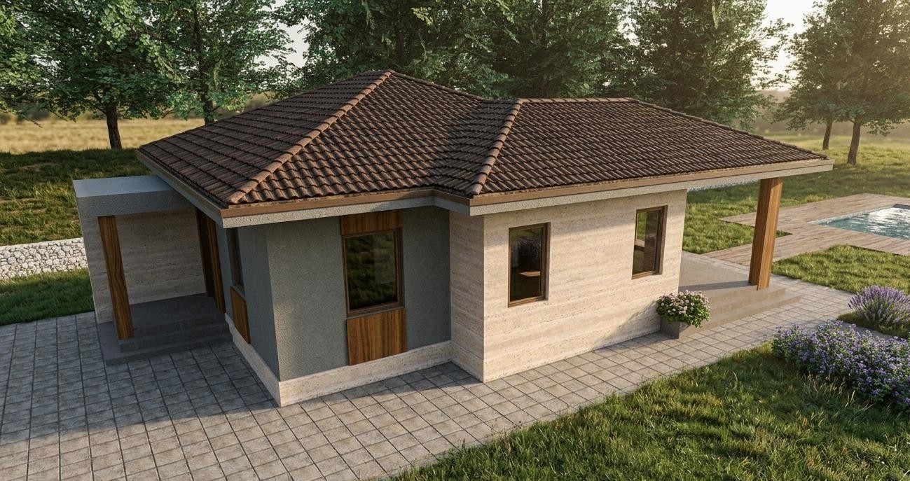 Small Modern 2 Bedroom 1 Bathroom House Floor Plan Blueprints, 1054SQFT/98m2