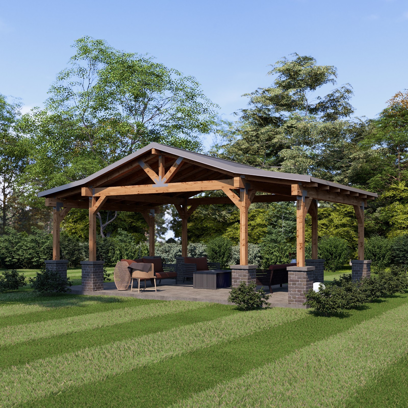 Garden Barn Pavilion with Double roof plan , 26’x16′ Patio Blueprints
