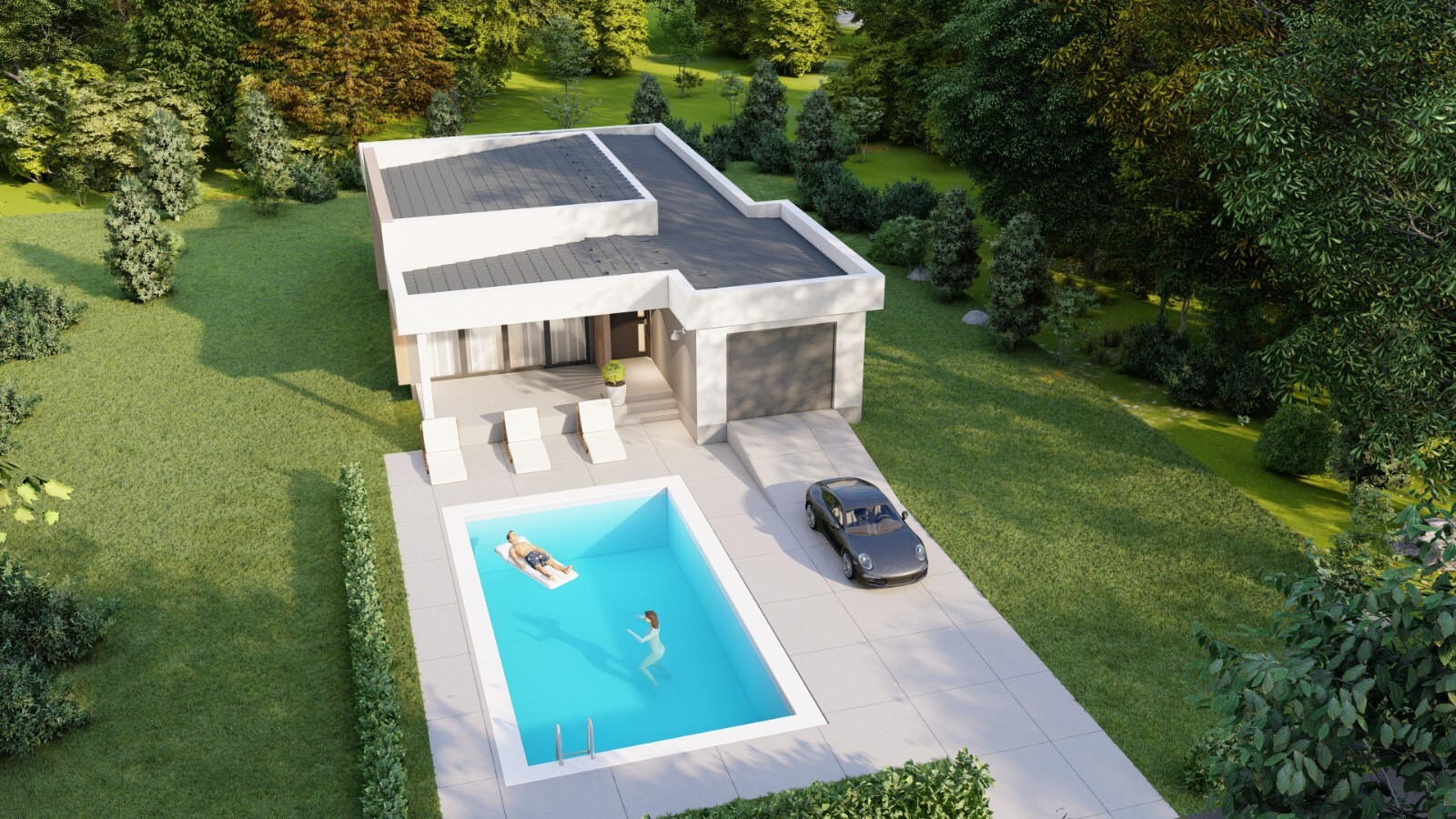 Modern 2 Bedroom 2 Bathroom House Floor Plan Flat Roof, 1145 Square Feet/106 m2