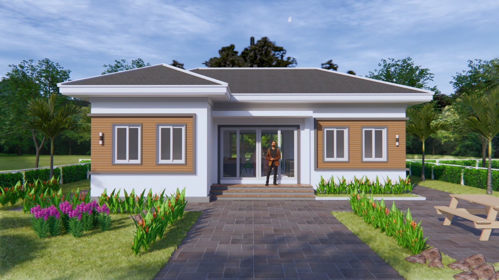 House Plan 12×8 Meter 40×27 Feet 3 Beds 2 Baths Hip Roof PDF (A4 Hard Copy)