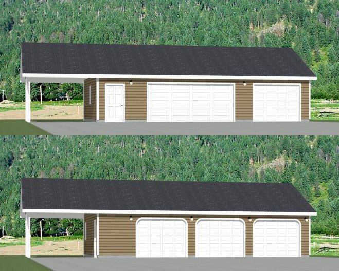 40×24 3-Car Garage with Carport — 960 sq ft — PDF Floor Plan — Model 1I