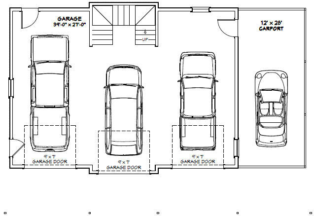 40×30 3-Car Garage with Carport — 2,065 sqft — PDF Floor Plan — Model 9A