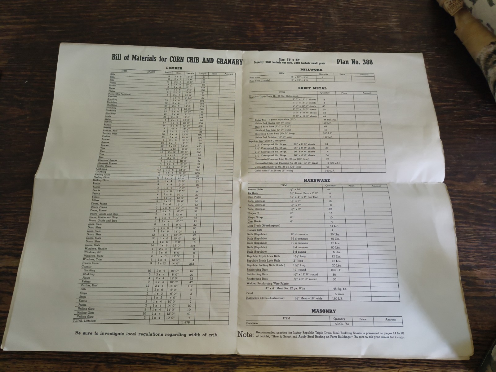 Vintage Corn Crib And Grainary Blue Prints Building Plan Republic Steel Corp Chi