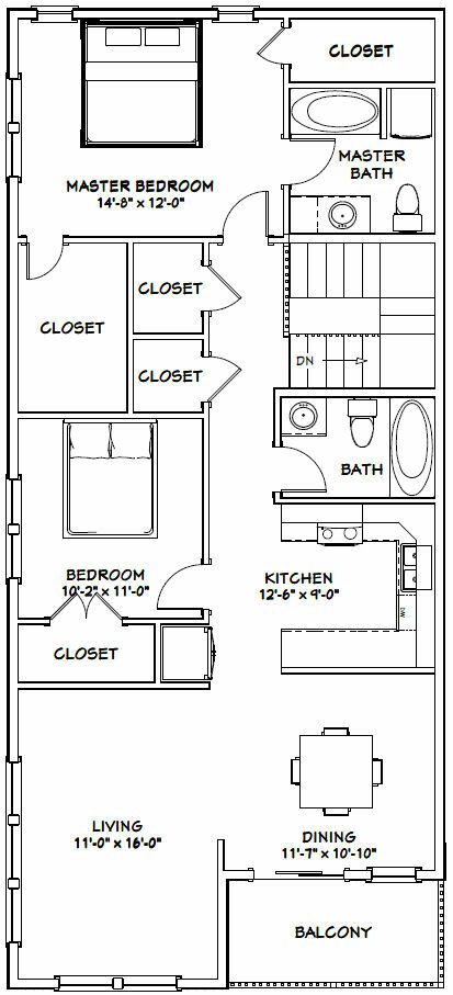 60×48 Apartment with 2-Car 2-RV Garage – PDF FloorPlan – 1,604 sqft – Model 1B