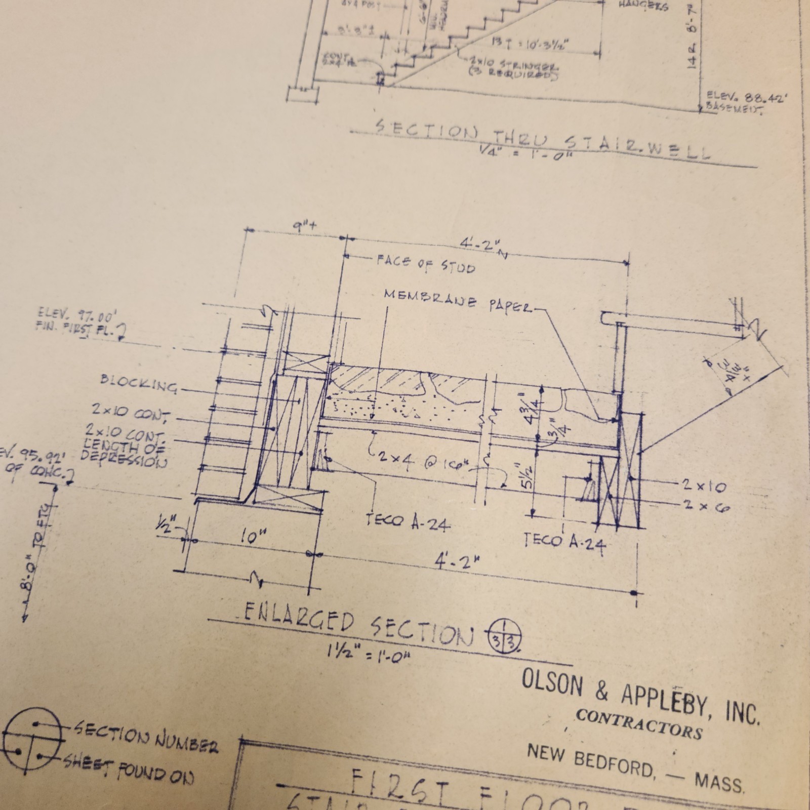 Vintage House Blueprint 33×17 1964 Mid Century Modern Drawing Art Glen Ellyn IL
