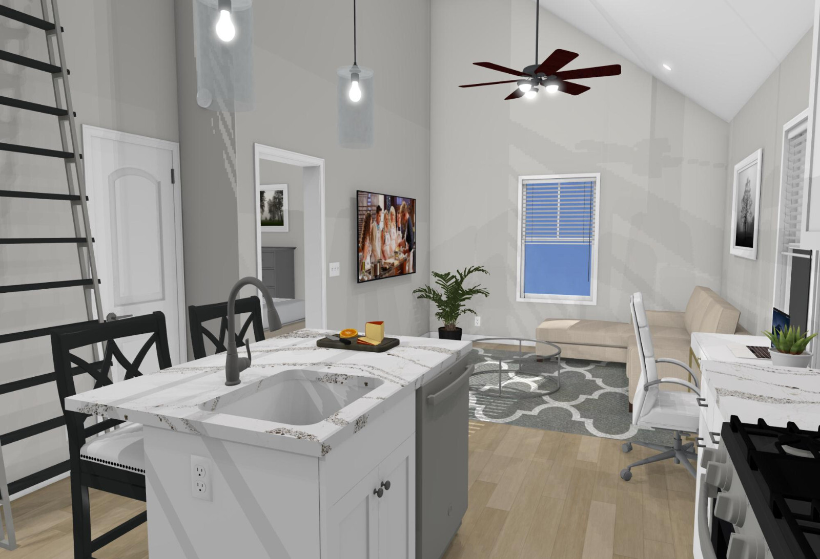 Garage Apartment (ADU) – 1 BR/1BA w/ Loft – Full House Plans, Blueprints #30011B