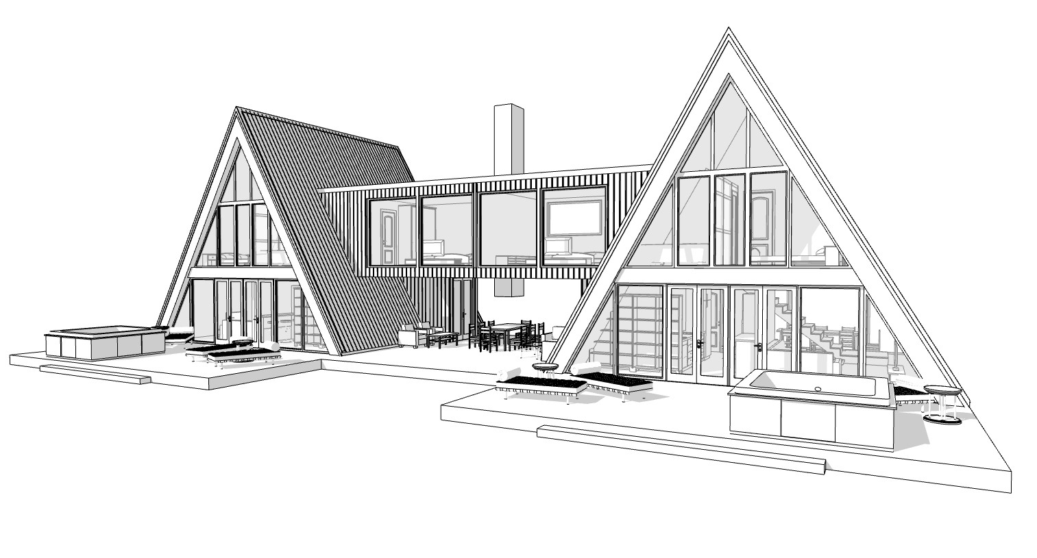 86’x45’ 6 Beds, 4 Baths Double A-Frame House Architecture Build Plans PDF.