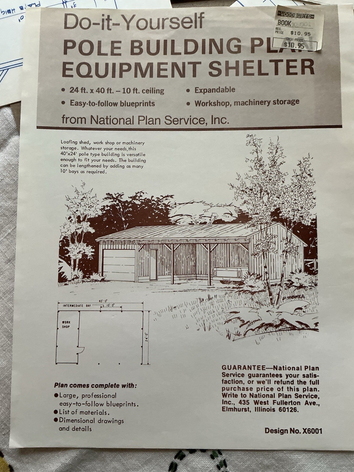 DIY Pole Building Barn EQ Shelter 24’ X 40’ X 10’ Plans, Material List NOS NPS