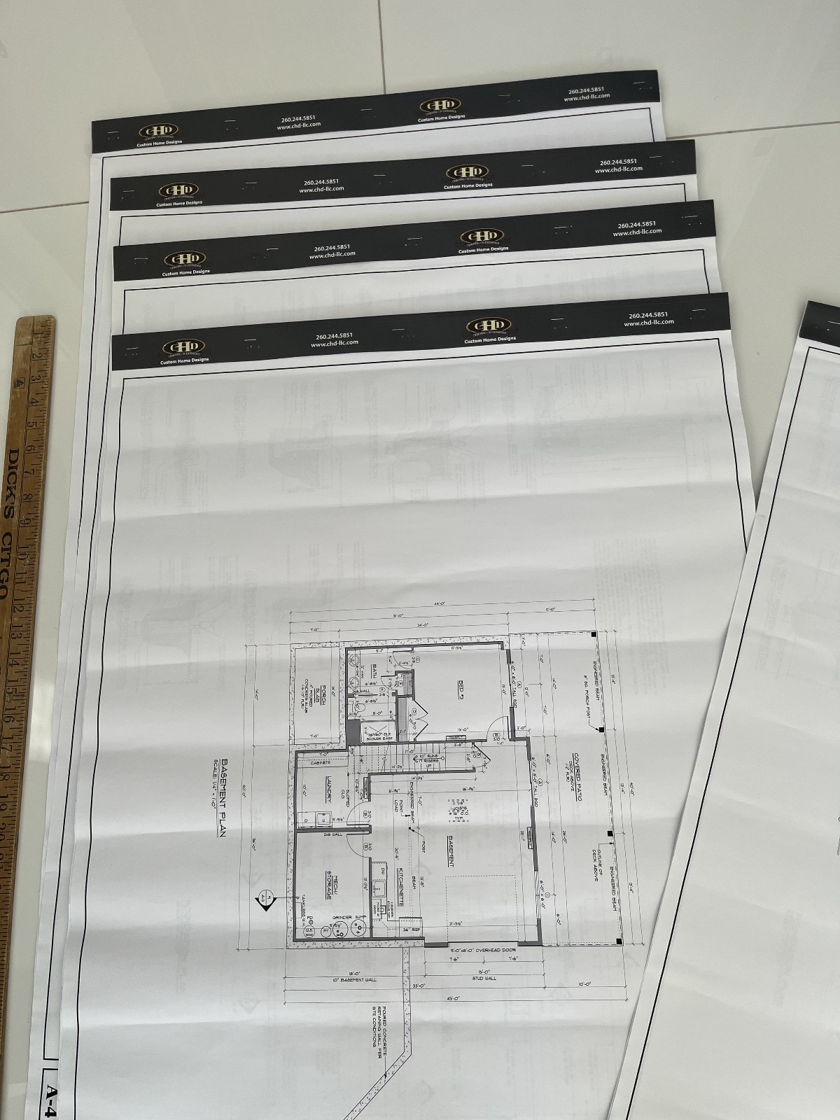 Set of Five (5) Three Page Architectural Drawings of Basement Plans Foundation
