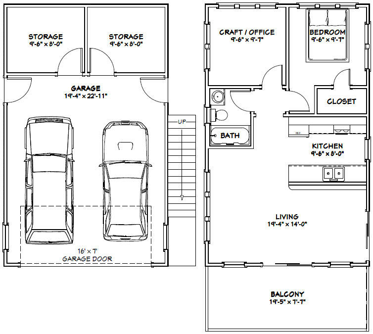 20×32 House — 2 Bedroom — 808 sqft — PDF FloorPlan — Model 6U