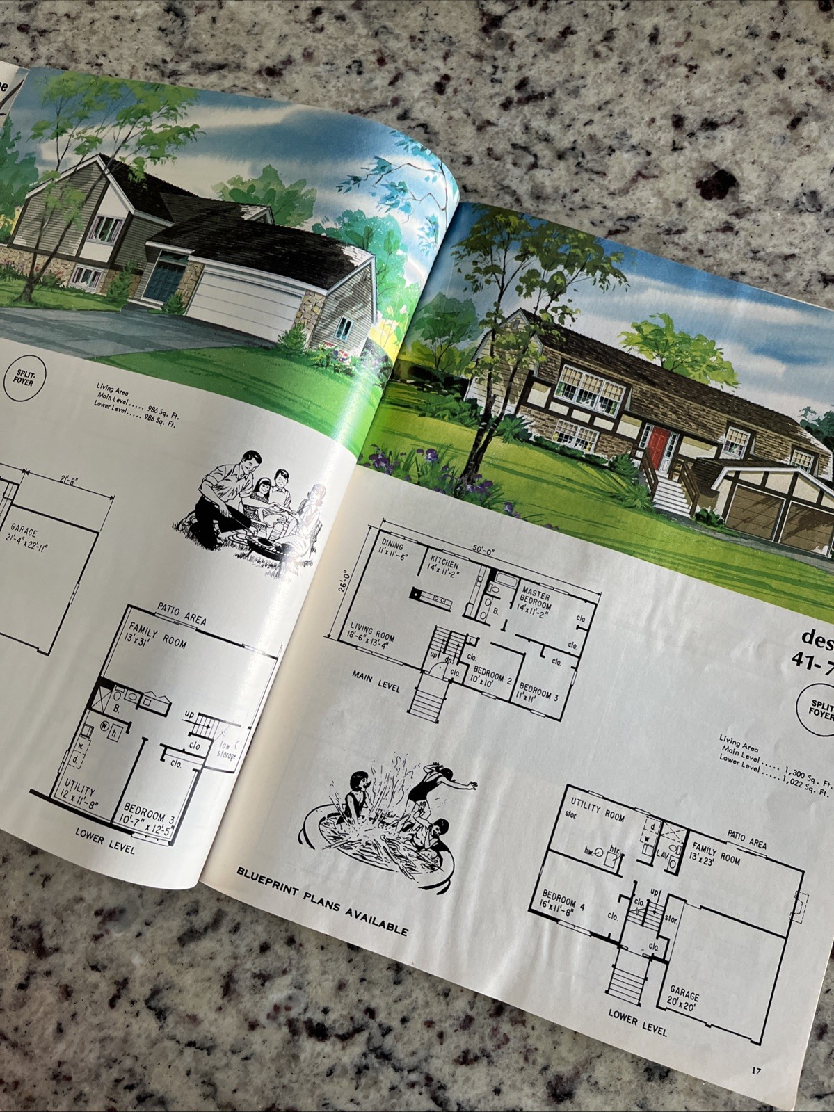 Vintage 1972 MCM Multi-Level Hillside Home Plans Design Catalog Blueprints