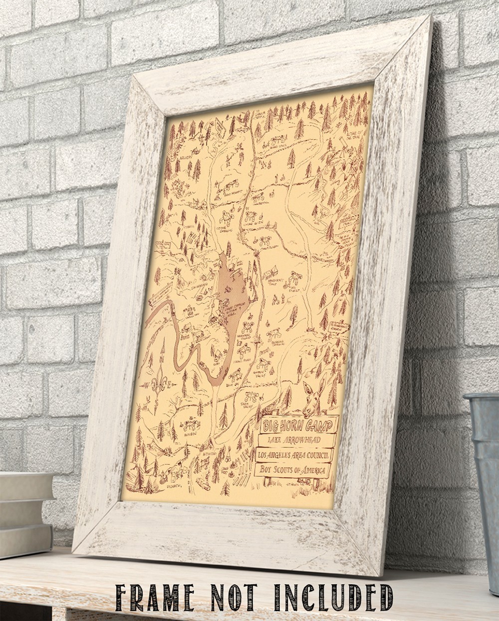 Big Horn Camp Lake Arrowhead 1955 Vintage Scout Camp Illustrated Map Wall Art