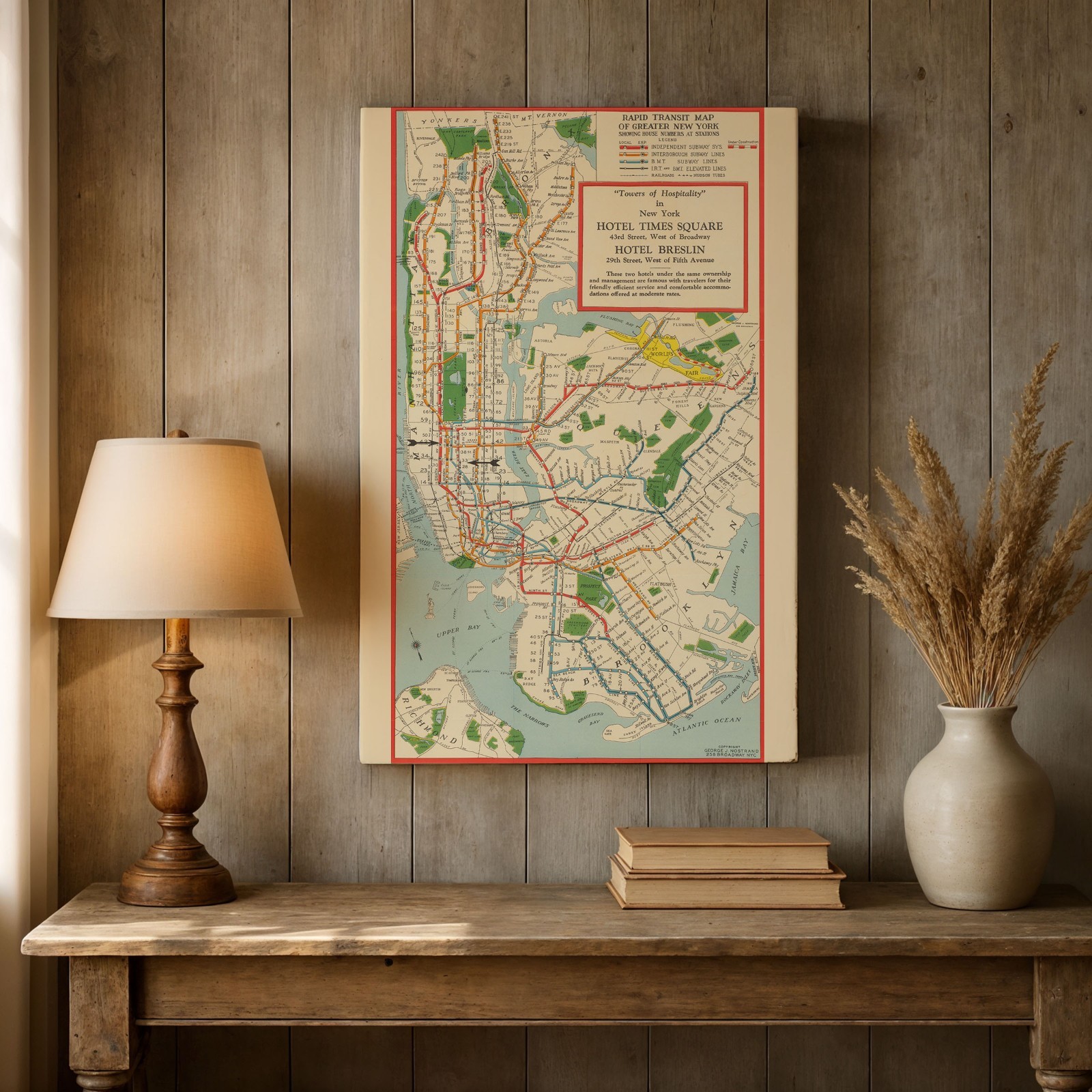 Rapid Transit Map of Greater New York Vintage Subway Rail Map Wall Art