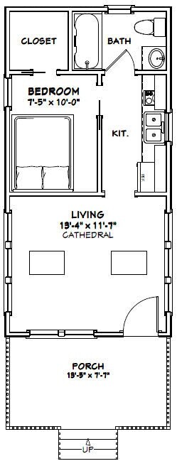 14×28 Tiny House — 391 sq ft — PDF FloorPlan — Model 3E