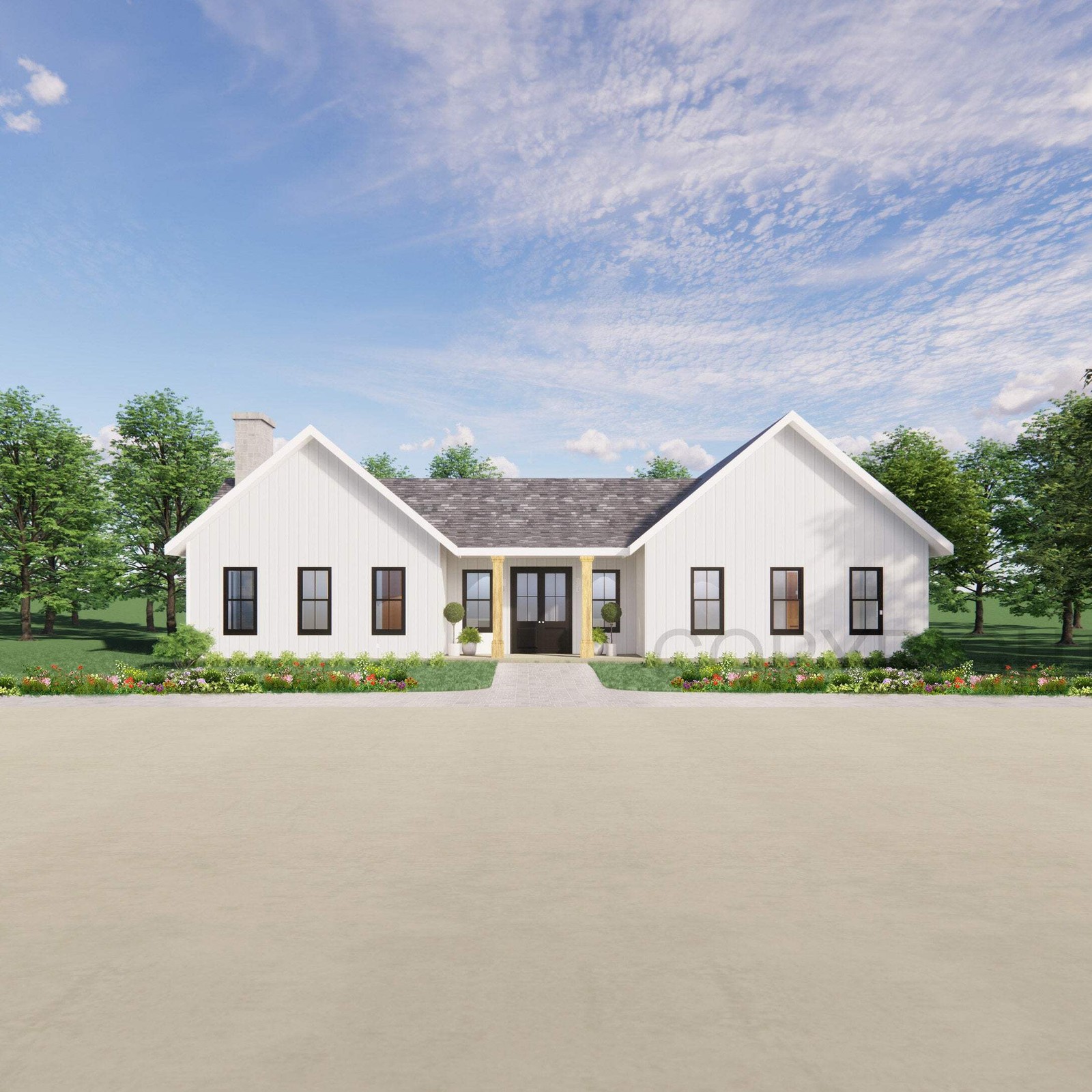 Twin Peaks Modern Farmhouse House Plan Design – 3 Bed 2.5 Bath 2386 sq ft – Draw