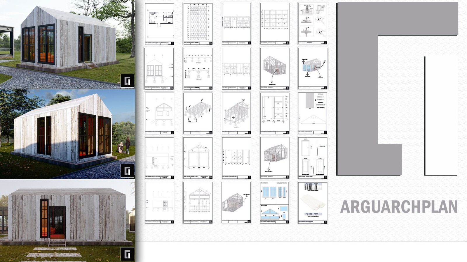 Modern A-Frame Cabin House Architectural Plan 400SF , DIY Tiny House Plan