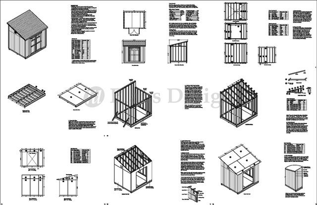 8′ x 10′ Deluxe Shed Plans Lean To #D0810L, Material List, Instructions, Drawing