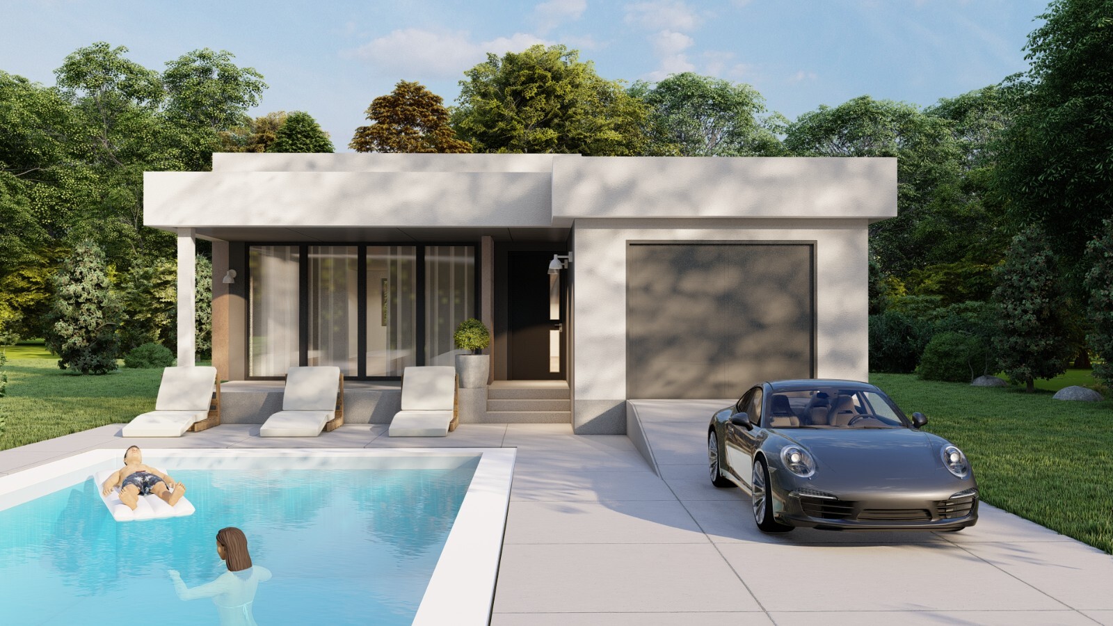 Modern 2 Bedroom 2 Bathroom House Floor Plan Flat Roof, 1145 Square Feet/106 m2
